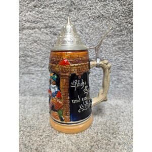 Hansen West German Ceramic Beer Stein Silver Tone Lid 7.5" Geschenke-Souvenirs